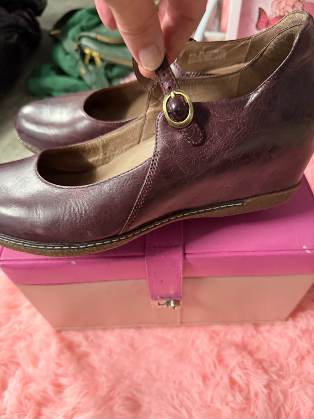 Dansko Mary Jane Wedge Pumps in Wine - Picture 3 of 10